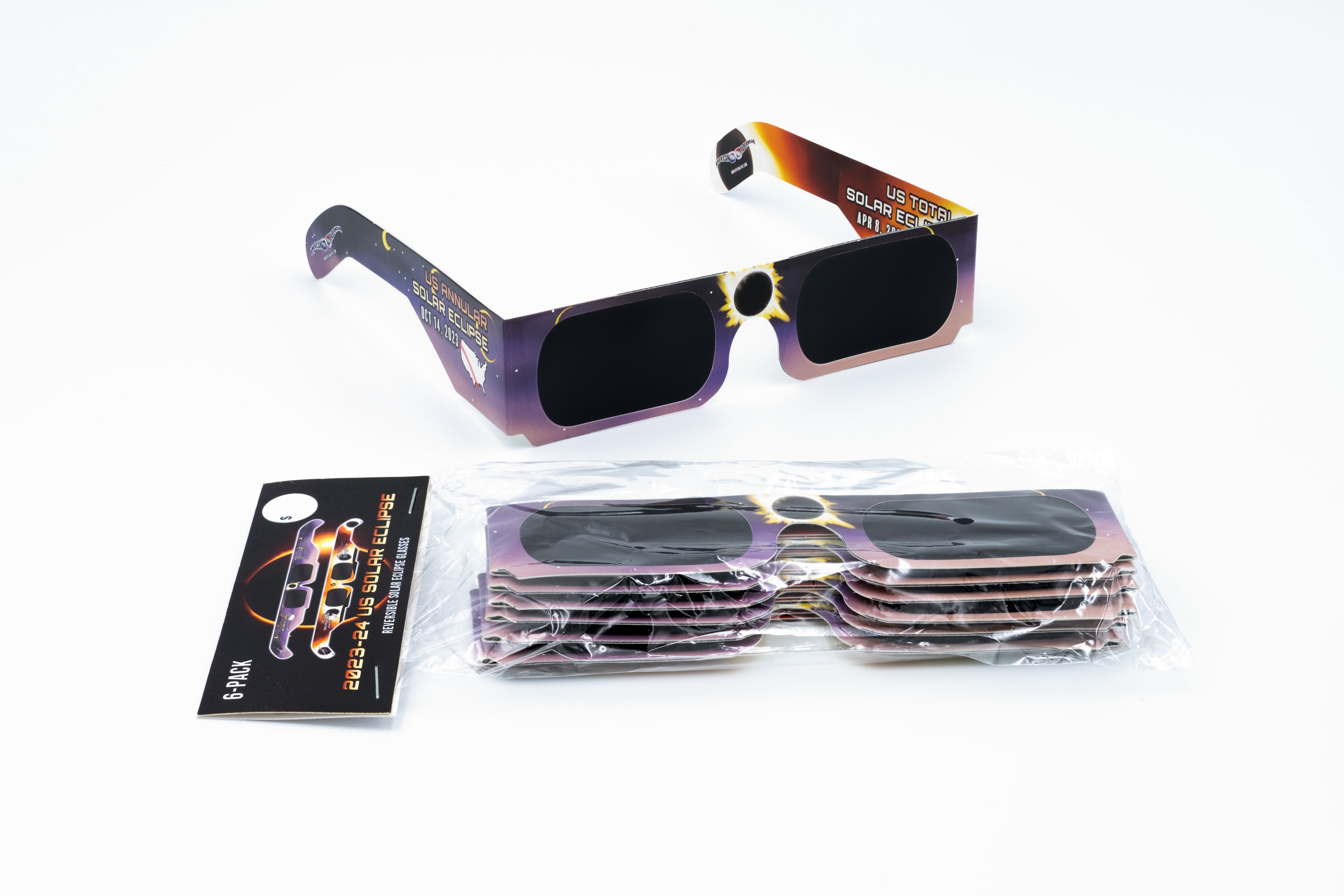 US Solar Eclipse Glasses for 2023-24, retail ready 6-pack